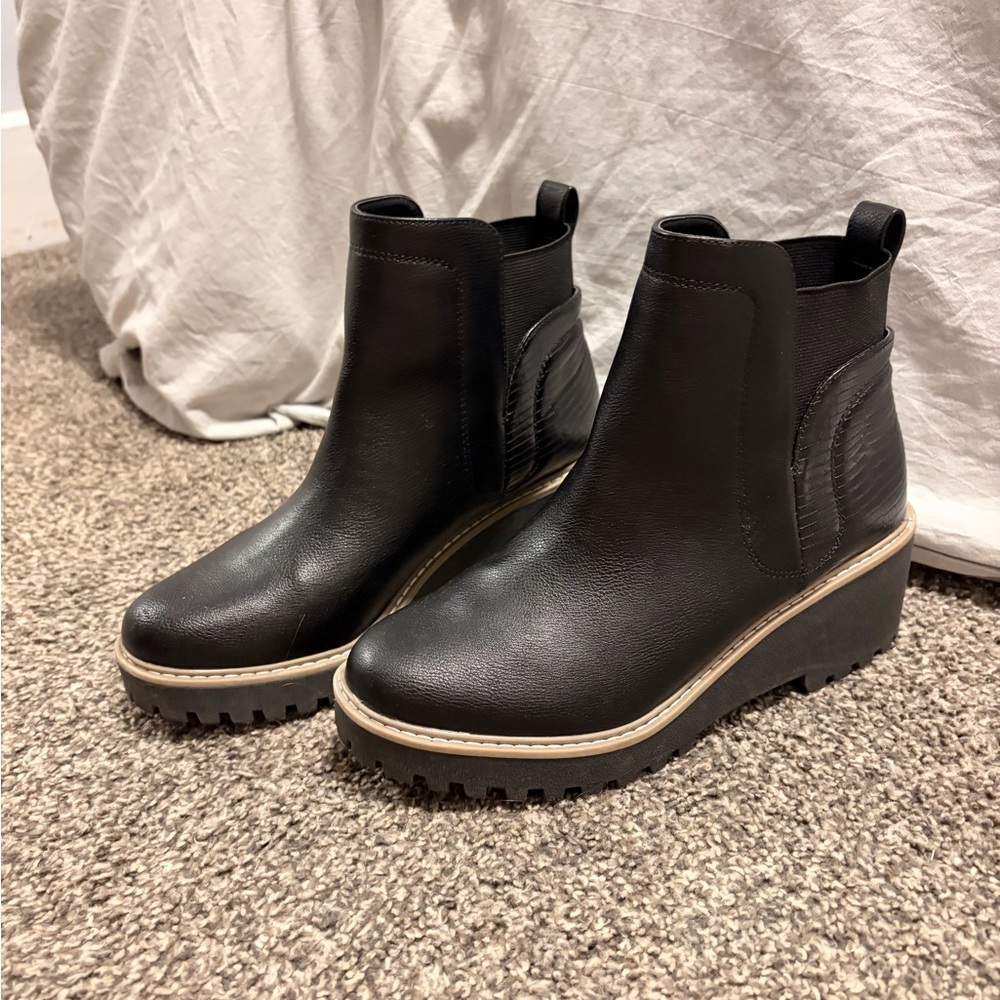 Dolce Vita Black Wedge Chelsea Booties with Lug Sole